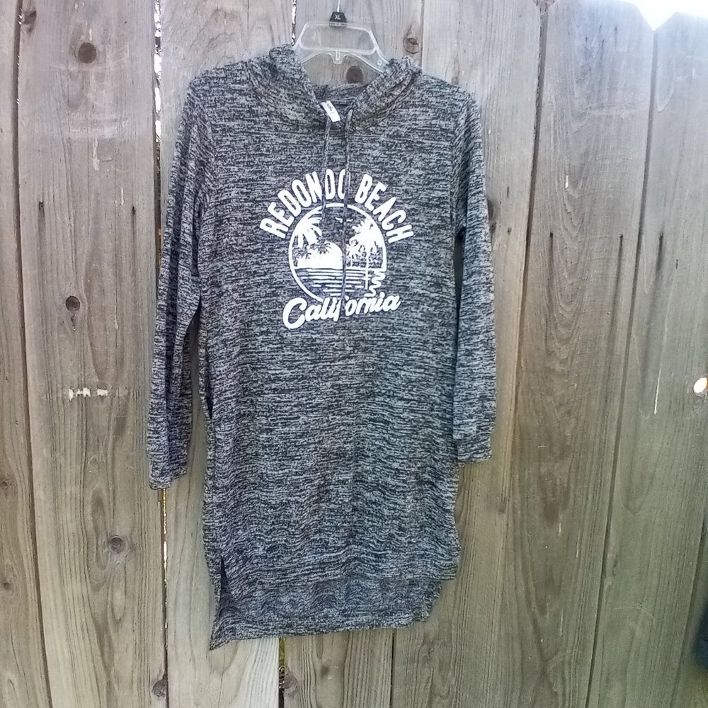 Hoodie Shirt Sweater Dress Women Large Gray Pullover Stretchy Long Sleeves
